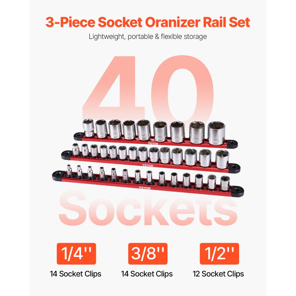 Socket Organizer Rail Set 3PCS Aluminum Socket Organizers with 40 Clips ...