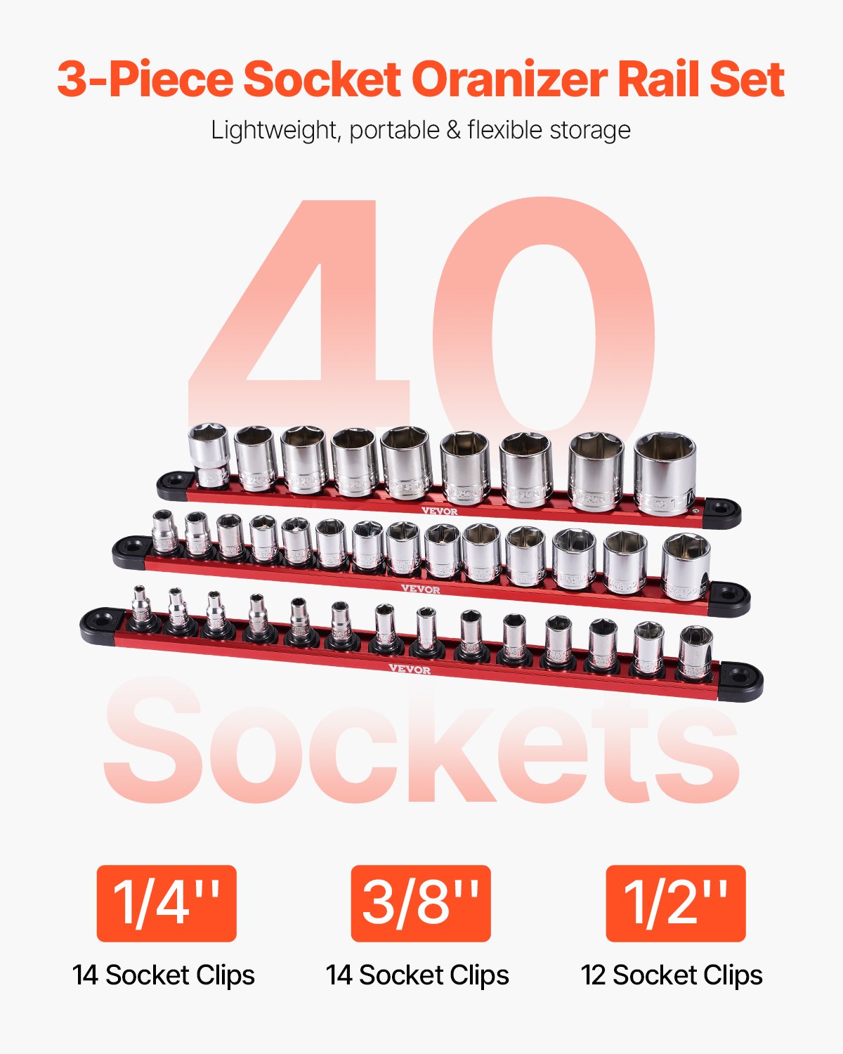 VEVOR Magnetic Socket Organizer — Rail Set 3PCS Holder