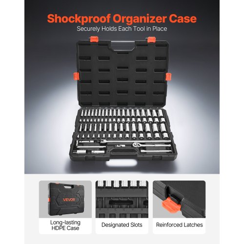 VEVOR 3/8 Ratchet and Socket Set – 76 Piece, HRC42-48