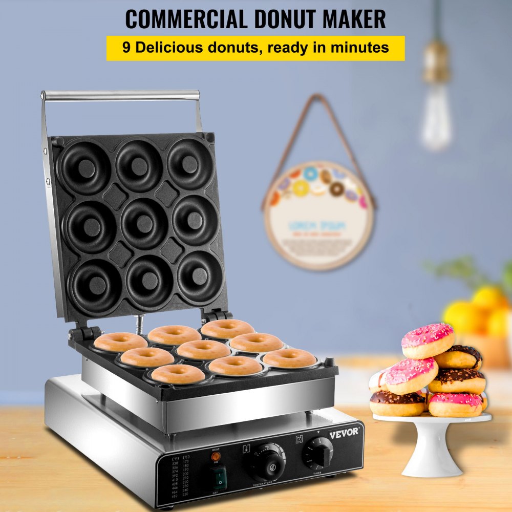 VEVOR Electric Donut Maker, 9 Holes Commercial Donut Machine, 2000W ...