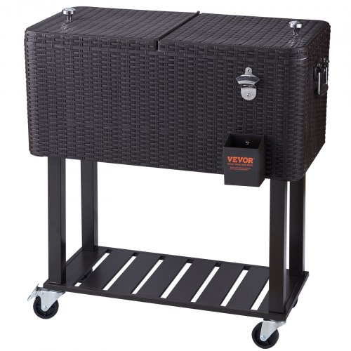 VEVOR Rolling Ice Chest Cooler Cart 80 Quart, Portable Bar Drink Cooler ...