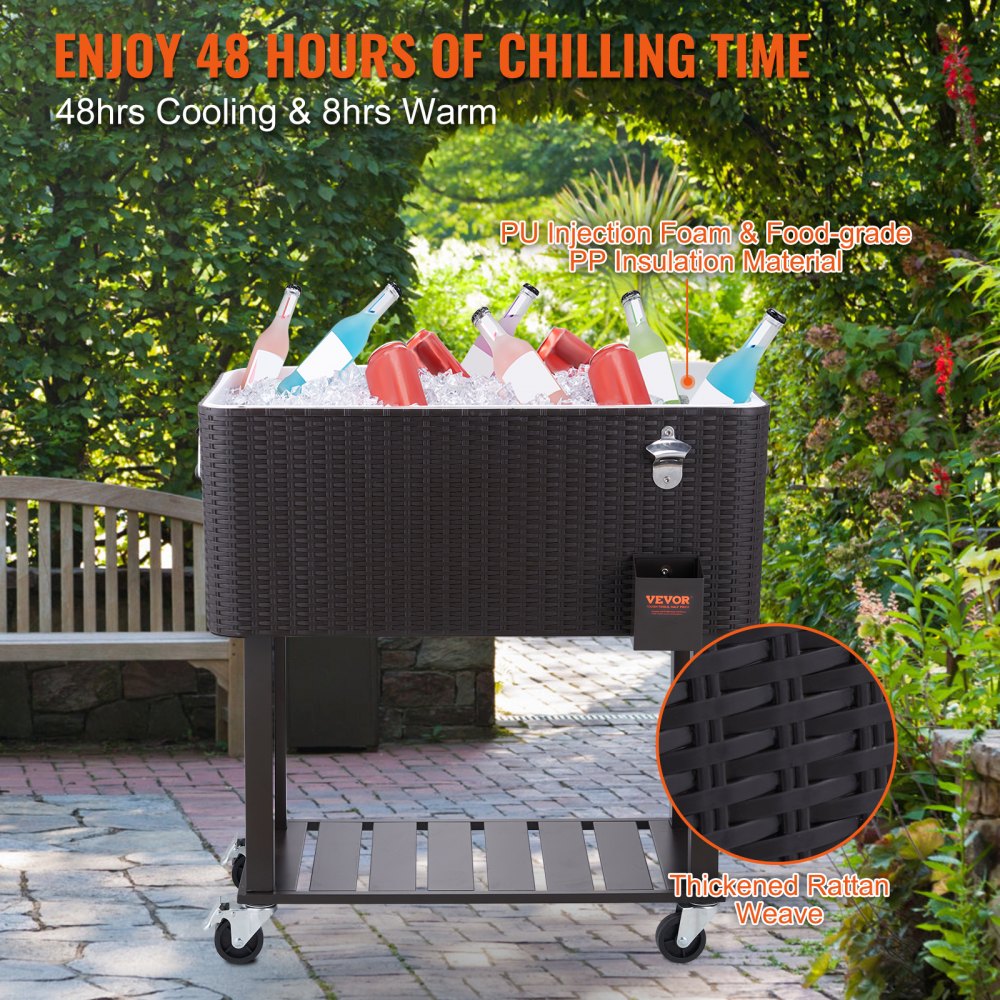 VEVOR Rolling Ice Chest Cooler Cart 80 Quart, Portable Bar Drink Cooler ...