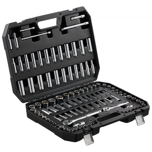 VEVOR Socket Set, 1/4" and 3/8" Drive Socket and Ratchet Set, 6-Point ...