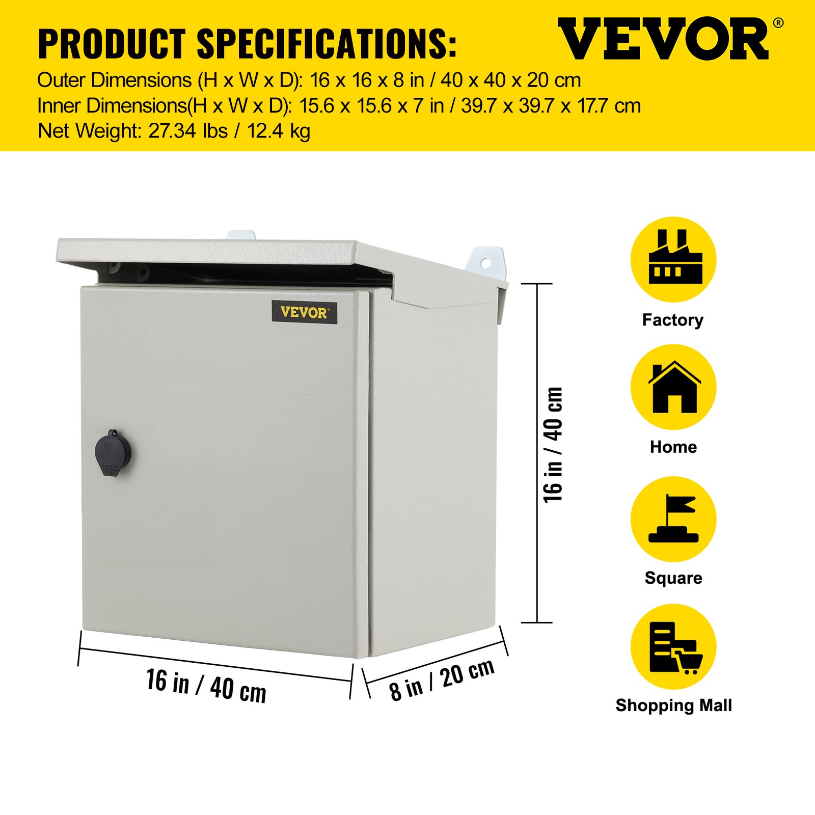 VEVOR Electrical Enclosure, 16'' X 16'' X 8'', UL Certified NEMA 4 ...