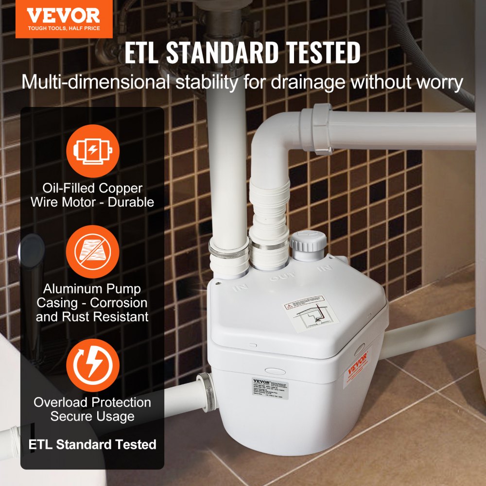 VEVOR Utility Sink Pump Laundry Sink Drain Pump System 1/3 HP 1500 GPH ...