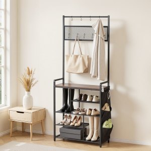 VEVOR Hall Tree, 70.9 in Coat Rack with Shoe Storage, Freestanding 4 ...