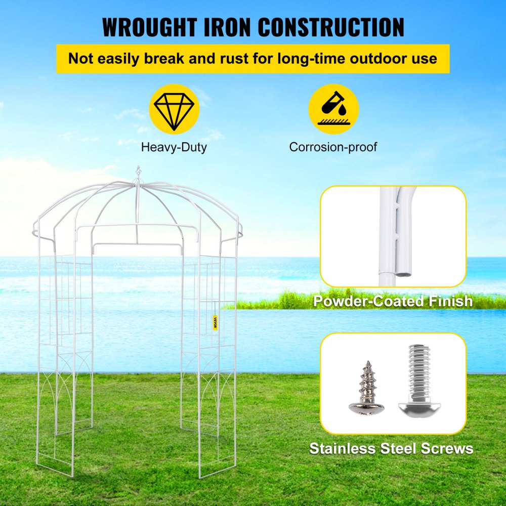 VEVOR Birdcage Shape Garden Arbor, 9\' High x 6.6\' Wide, Heavy Duty Wrought Iron Arbor, Wedding Arch Trellis for Climbing Vines in Outdoor Garden, Lawn, Backyard, Patio, Black