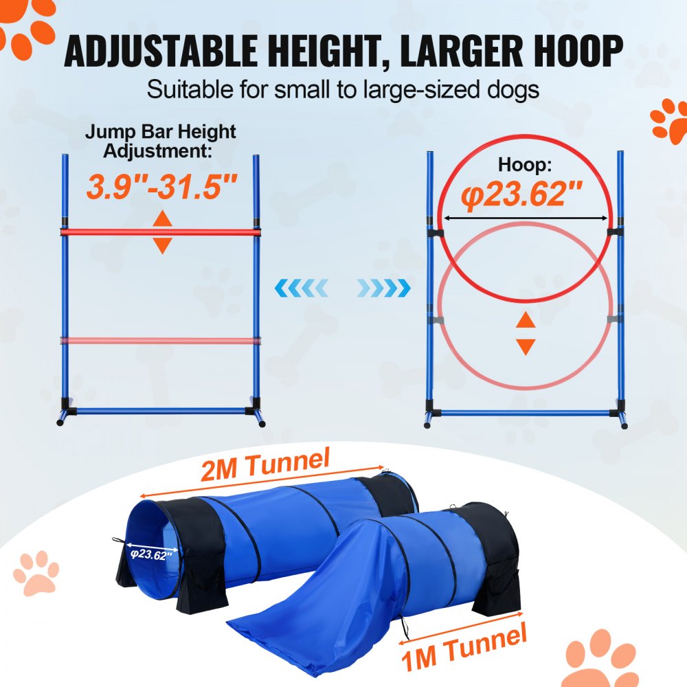 VEVOR Dog Agility Training Equipment 7 PCS Set W/ Hurdles 2 Tunnels Jump Ring