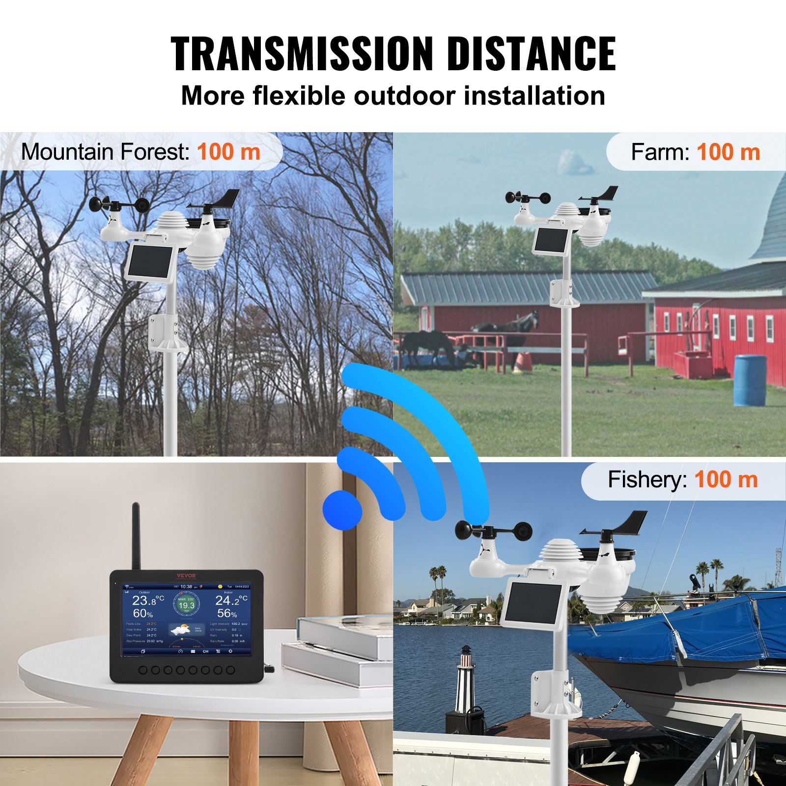 VEVOR 7-in-1 Wi-Fi Weather Station 7 in TFT Display Wireless Outdoor