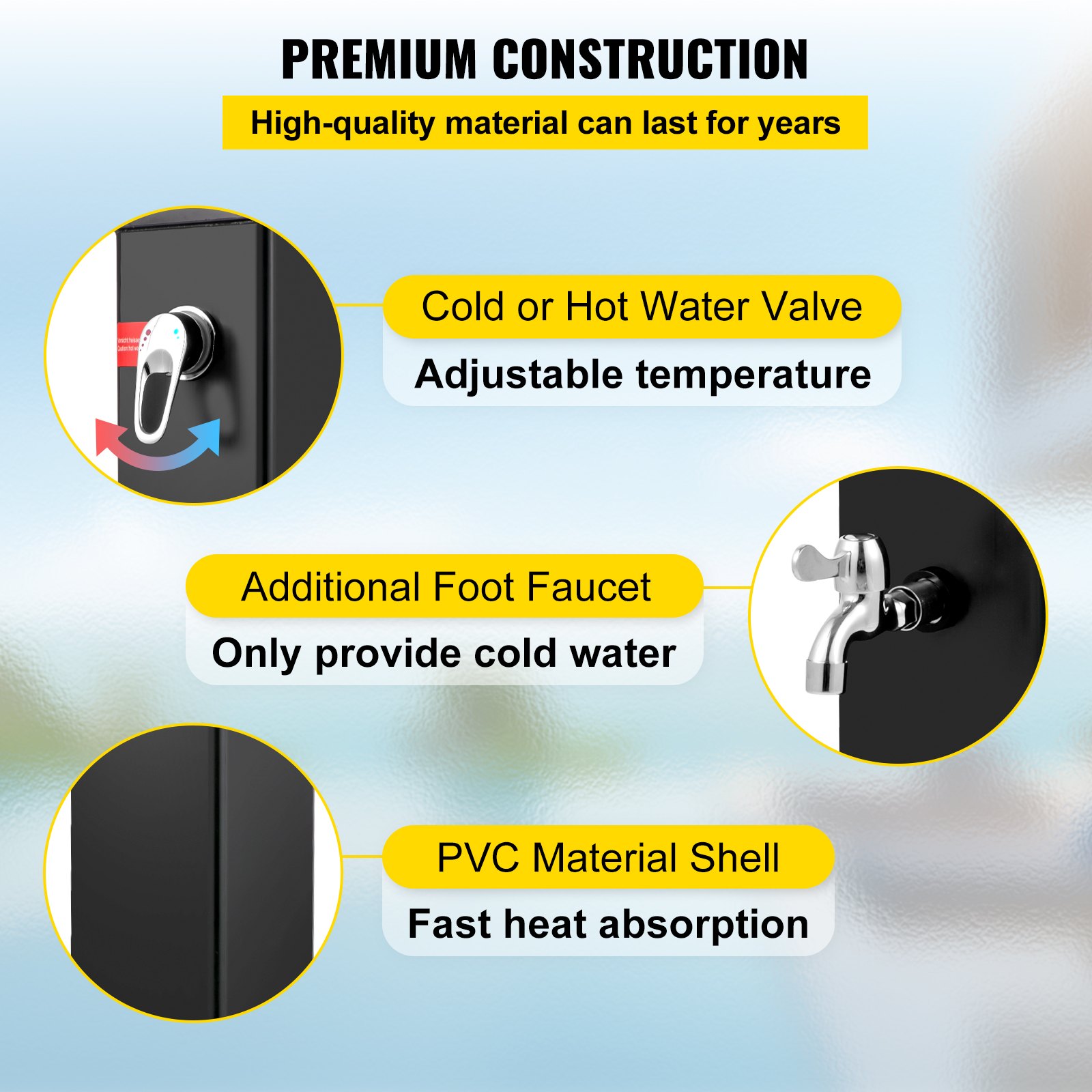 Outsunny Outdoor Solar Shower 10.6Gal with 360 Rainfall Head Handheld 60℃ Adjustable Temperature for Poolside Beach Spa main image 0