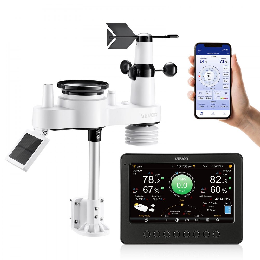 VEVOR Indoor Outdoor Home Weather Station – 7-in-1, 328 ft