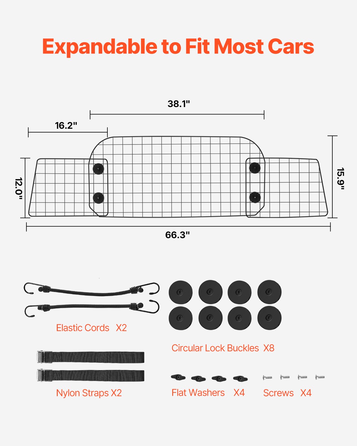 VEVOR Dog Car Barrier, 96.5-168.5cm Adjustable Car Divider for Trunk ...