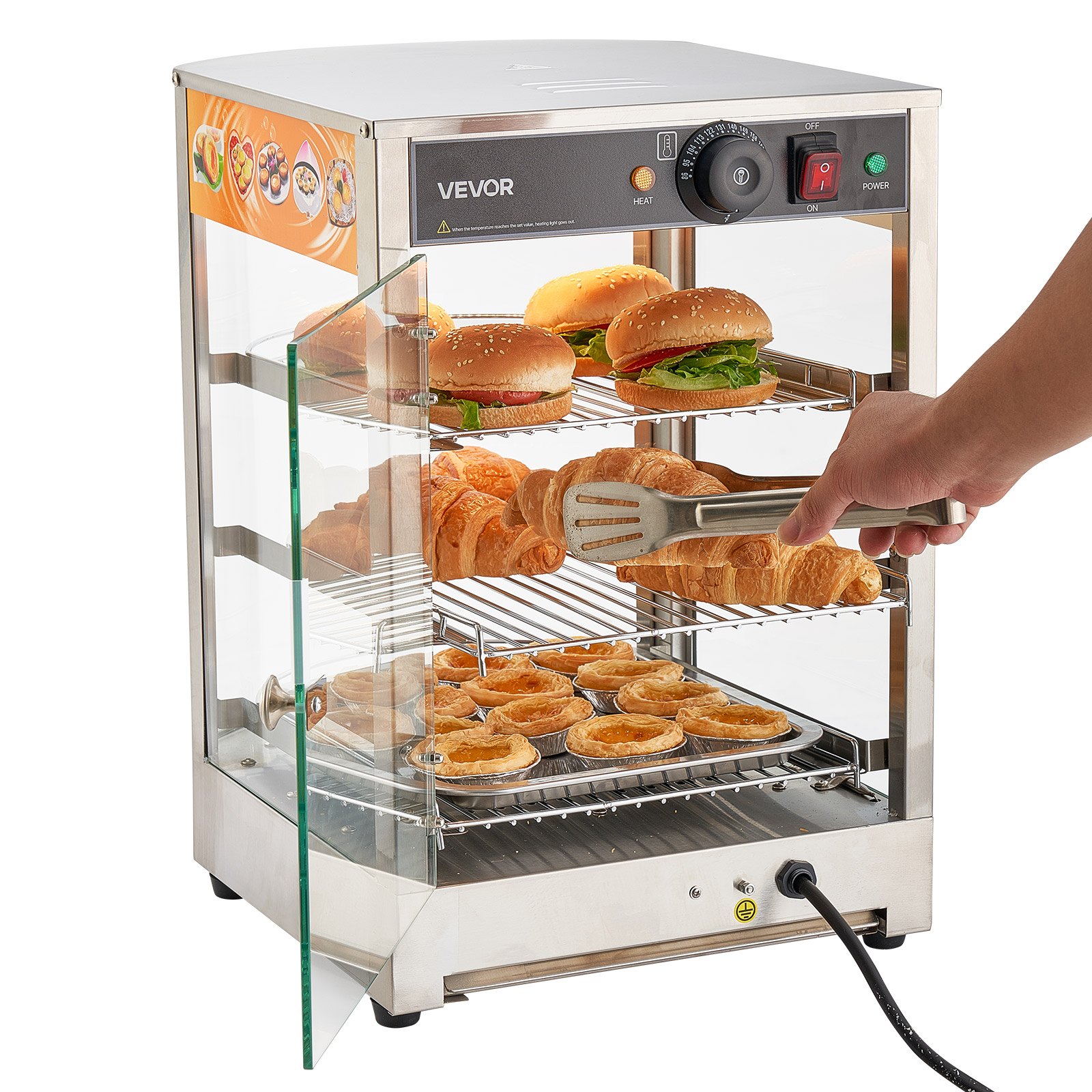 VEVOR Food Display Showcase Warmer – 800W, 3-Tier, 60L