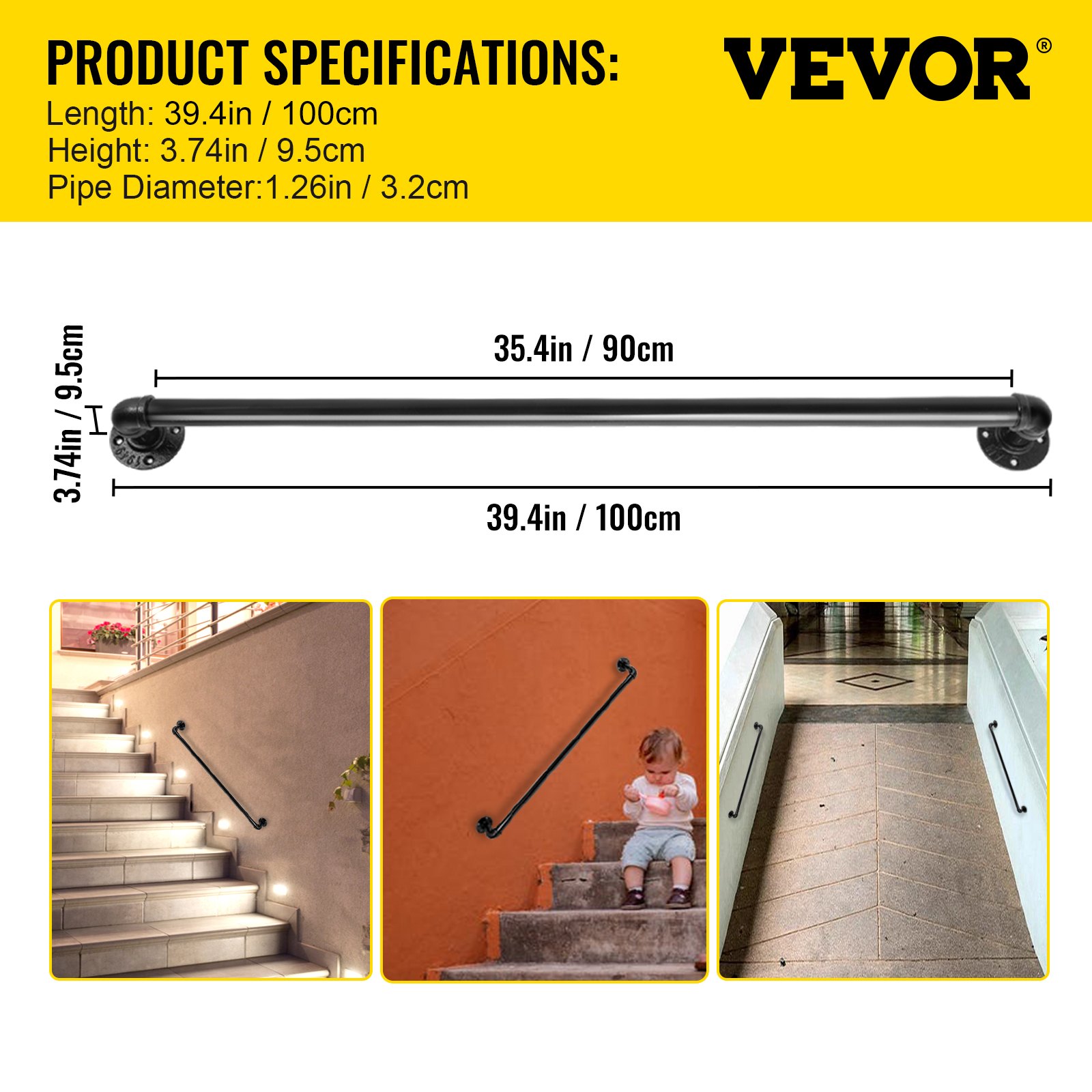 Balustradă pentru scări cu țeavă VEVOR, balustradă scară de 3 ft ...