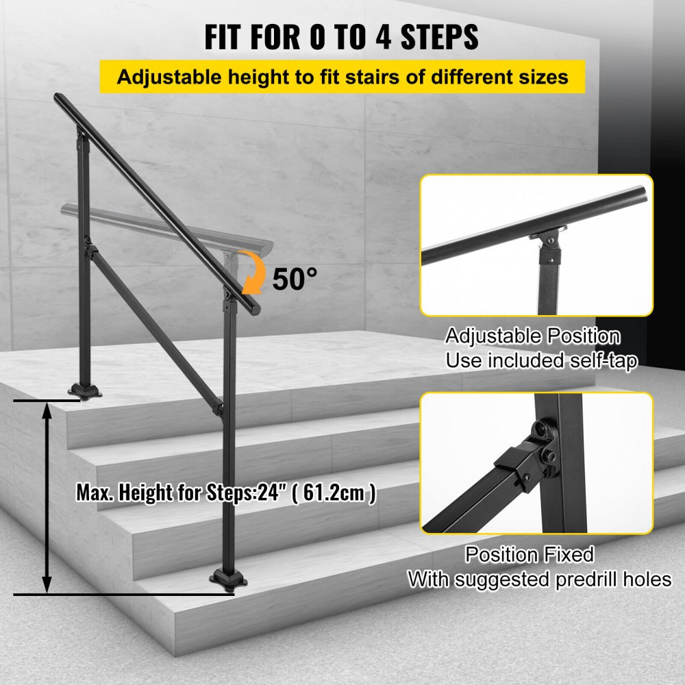 VEVOR VEVOR Outdoor Stair Railing, Fits for 1-3 Steps Transitional ...