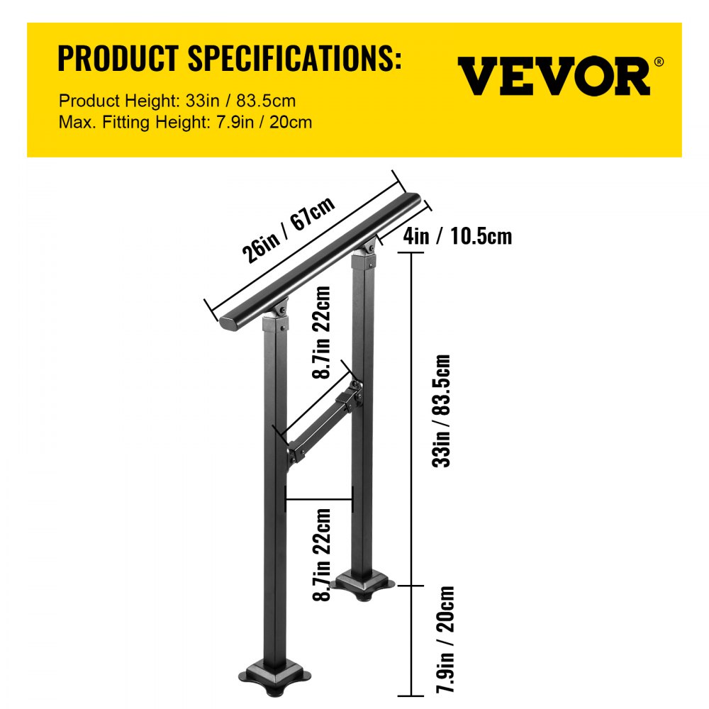 VEVOR Outdoor Stair Railing, Fits for 0-2 Step Transitional Wrought ...