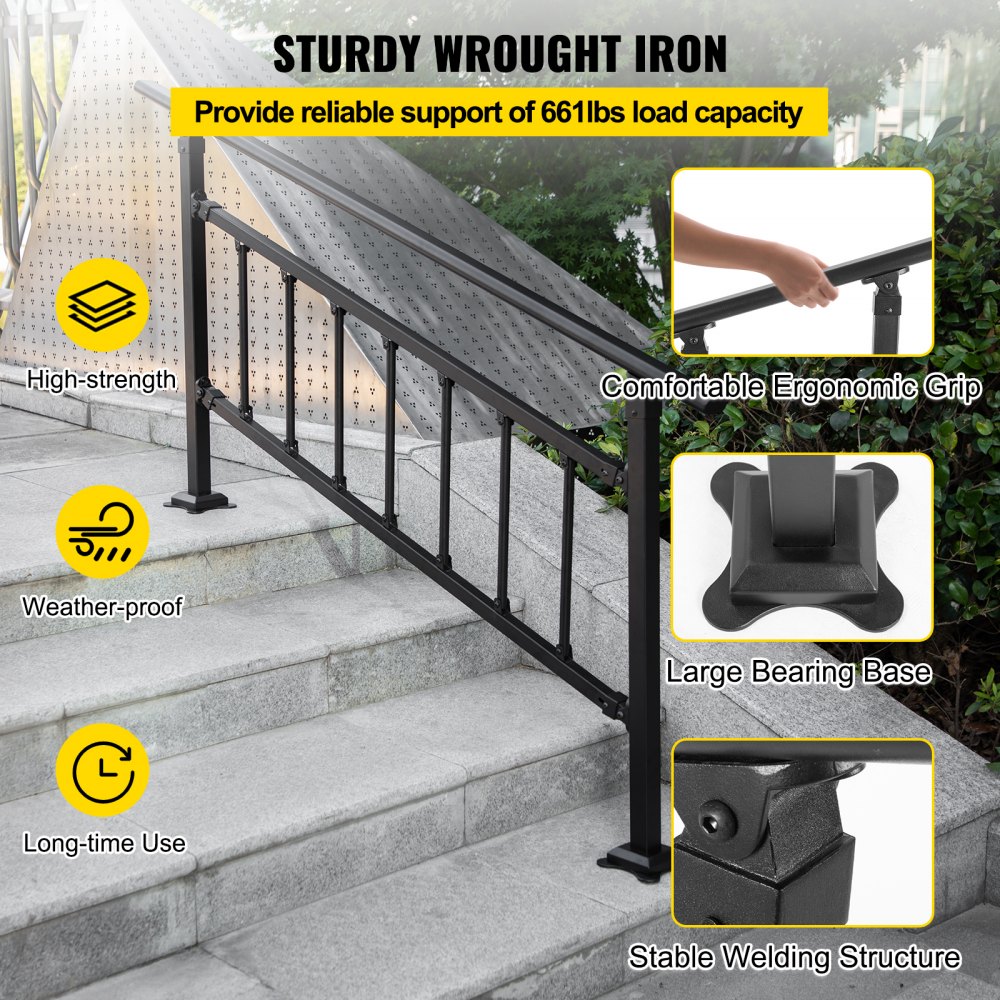 VEVOR Outdoor Stair Railing, Fits for 1-5 Steps Transitional Wrought ...