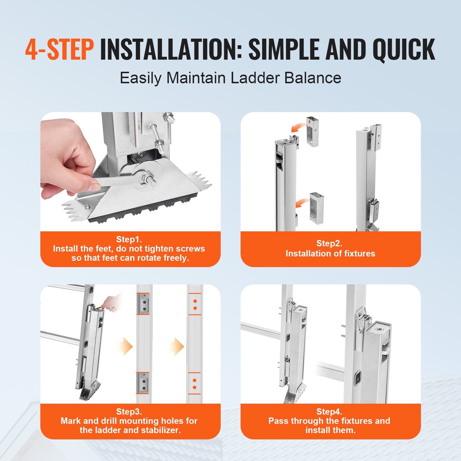 VEVOR Ladder Levler, 11.4 inch Expansion Length Steel Ladder Leveling ...