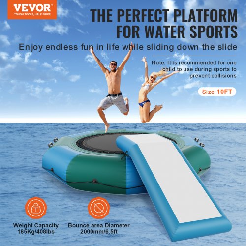 Bouncing Spring Platform VEVOR Inflatable Water Bouncer, 10ft Recreational Water Trampoline ...