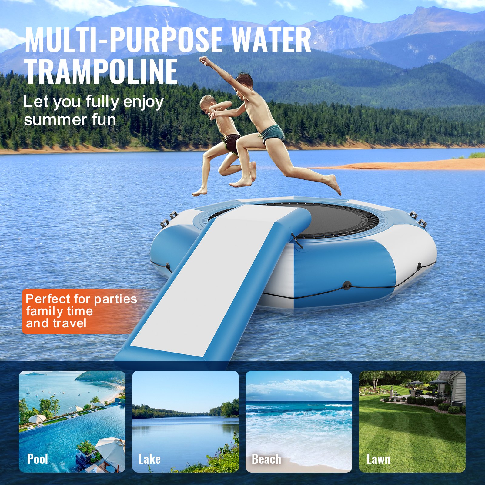 VEVOR Inflatable Water Bouncer, 10ft Recreational Water Trampoline ...