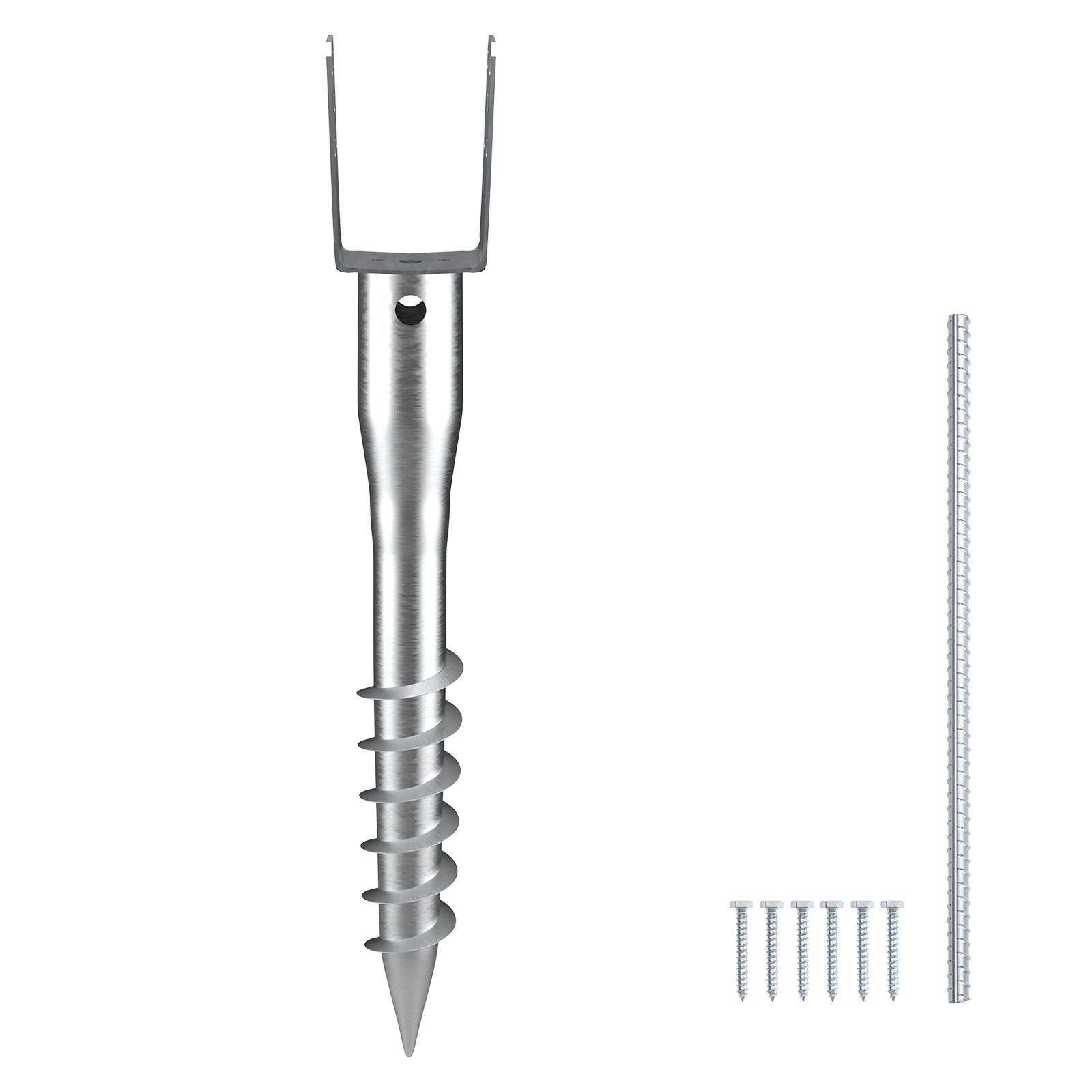 VEVOR No Dig Ground Anchor 4-Pack – 3.94 X 2.76 X 27.56 Inch Screw-In Post Stake, U-Shape Steel Holder With Lag Bolts & Rebar For Mailbox & Fence Posts