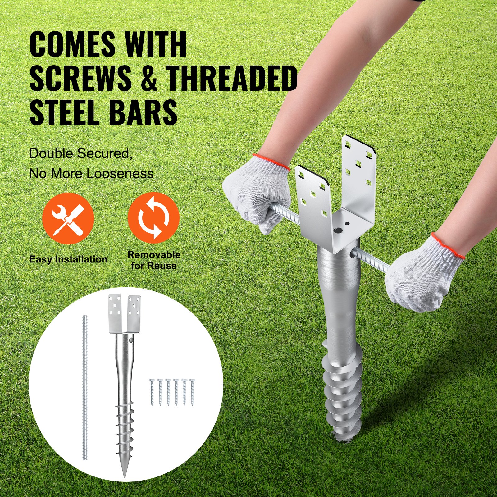VEVOR No Dig Ground Anchor, 1 Pack 3.94 x 2.76 x 27.56 in DIY Screw in ...