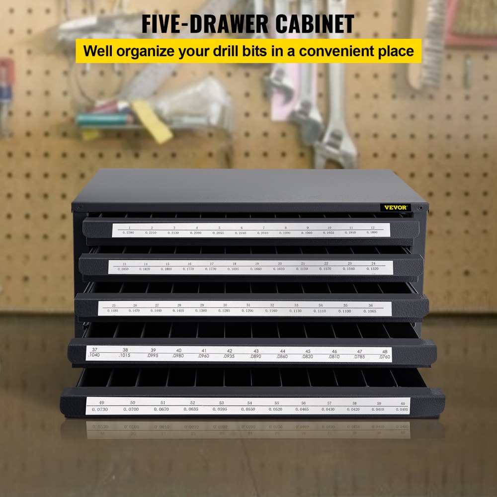 VEVOR Drill Bit Dispenser Cabinet, Five-Drawer Drill Bit Dispenser, 60 ...