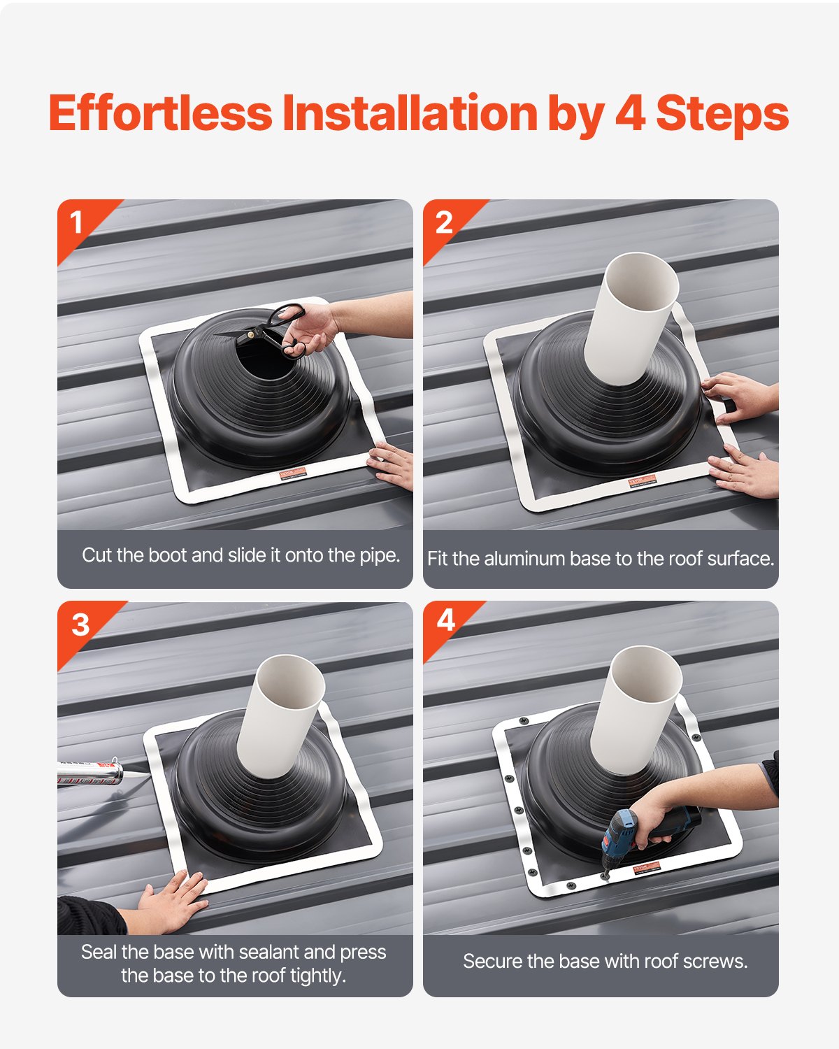 VEVOR 2 Pcs Roof Pipe Flashing Boots, Fits Pipe OD 170 mm to 355 mm ...