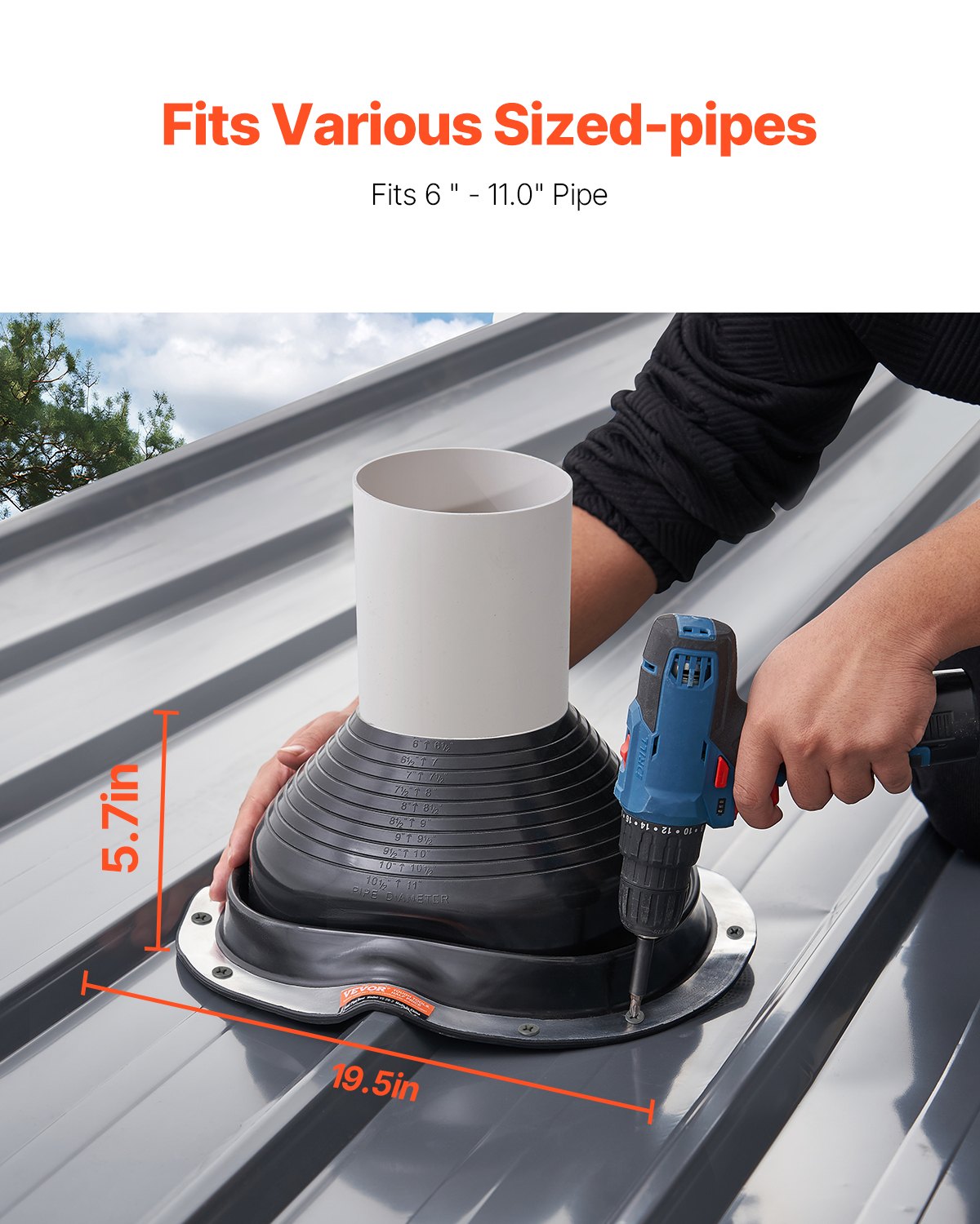 VEVOR 2 Pcs Roof Pipe Flashing Boots, Fit Pipe OD 6