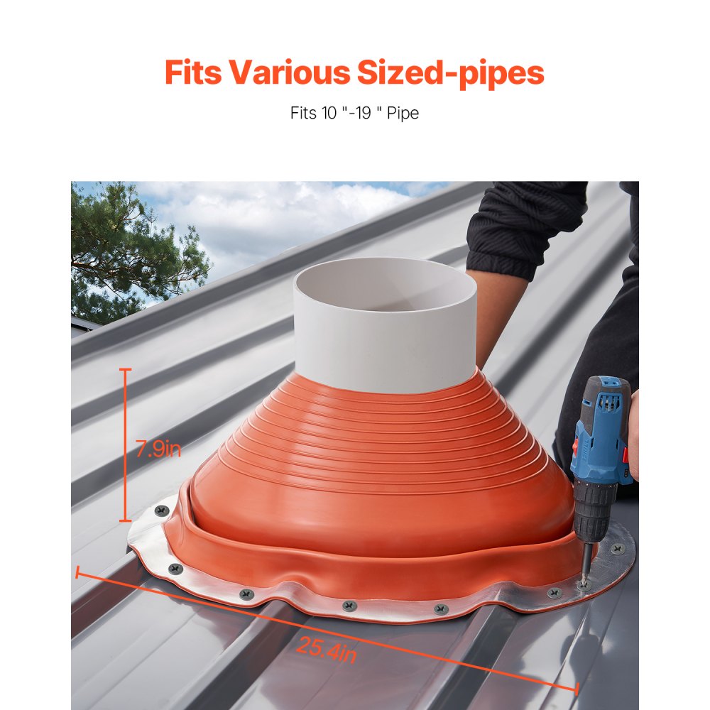 VEVOR Roof Pipe Flashing Boot – Fits 10" To 19" Pipe OD, Silicone, High-Temp -101°F To 437°F – For Chimney, Wood Stove & Vent Pipes
