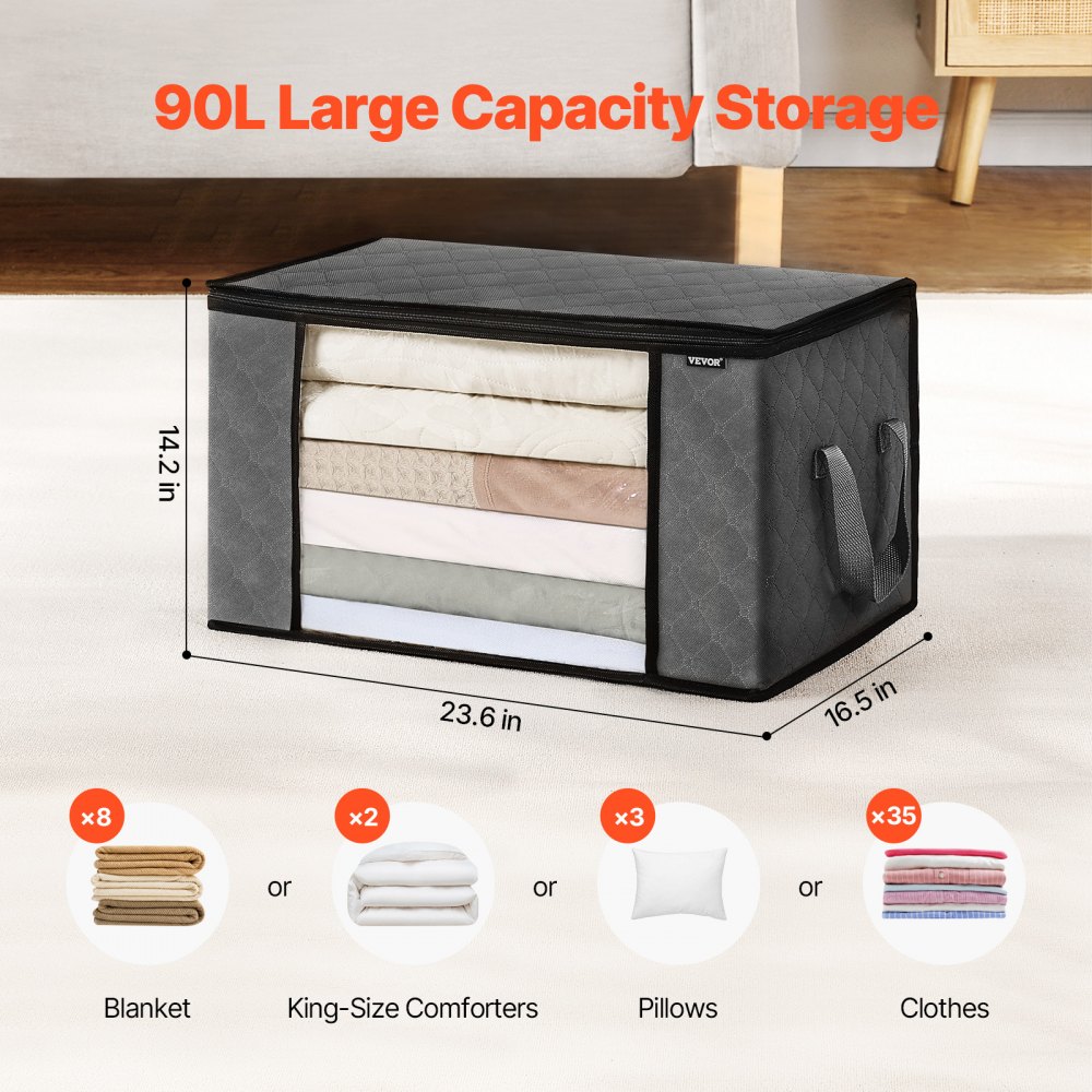 VEVOR Storage Bag for Clothes – 90L Large, 6-Pack Organizer
