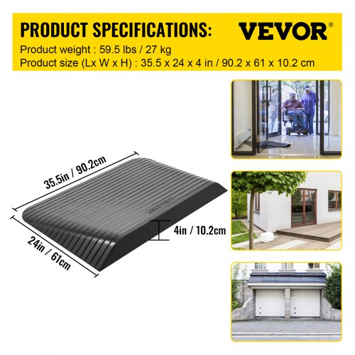 1.2 Rise Threshold Ramps for Doorways, 2000 Lbs Load Capacity, 34 inch Long Non