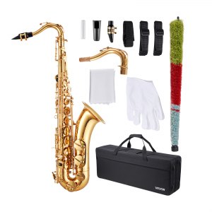 Gold Brass Tenor Saxophone B Flat Sax Beginner Kit with Case Straps
