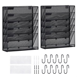 VEVOR File Wall Rack, Two-Piece 6 Pockets Mesh Wall File Holder, Wall ...