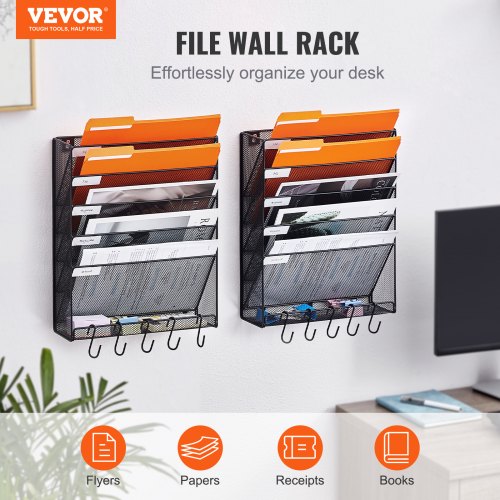 Wall File Systems VEVOR Hanging Wall Files Organizer, 2-Piece 6 Pocket Vertical Wall File ...