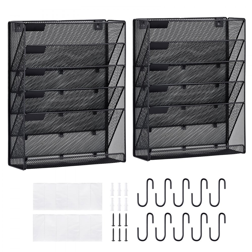 VEVOR File Wall Rack Mesh Wall File Holder 2-Piece 6 Pocket for Office ...