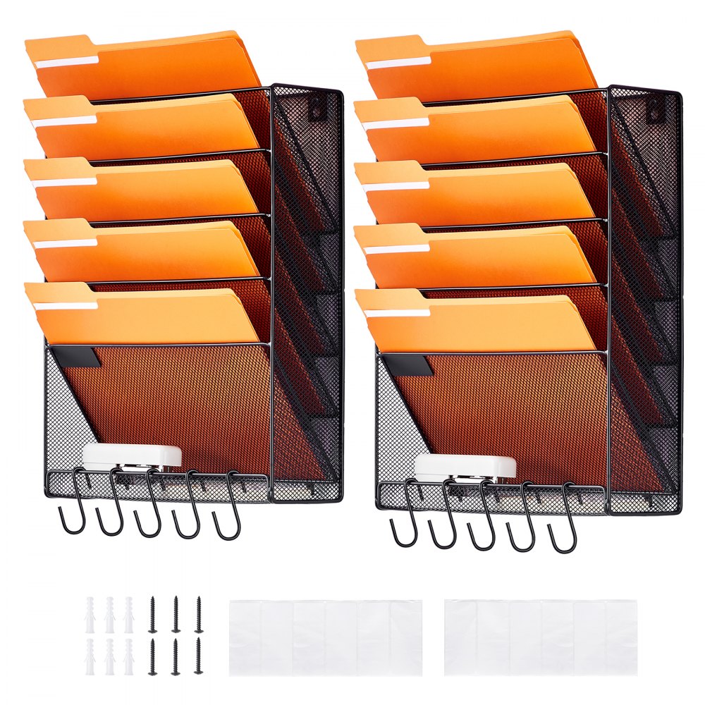 VEVOR File Wall Rack, Two-Piece 6 Pockets Mesh Wall File Holder, Wall ...