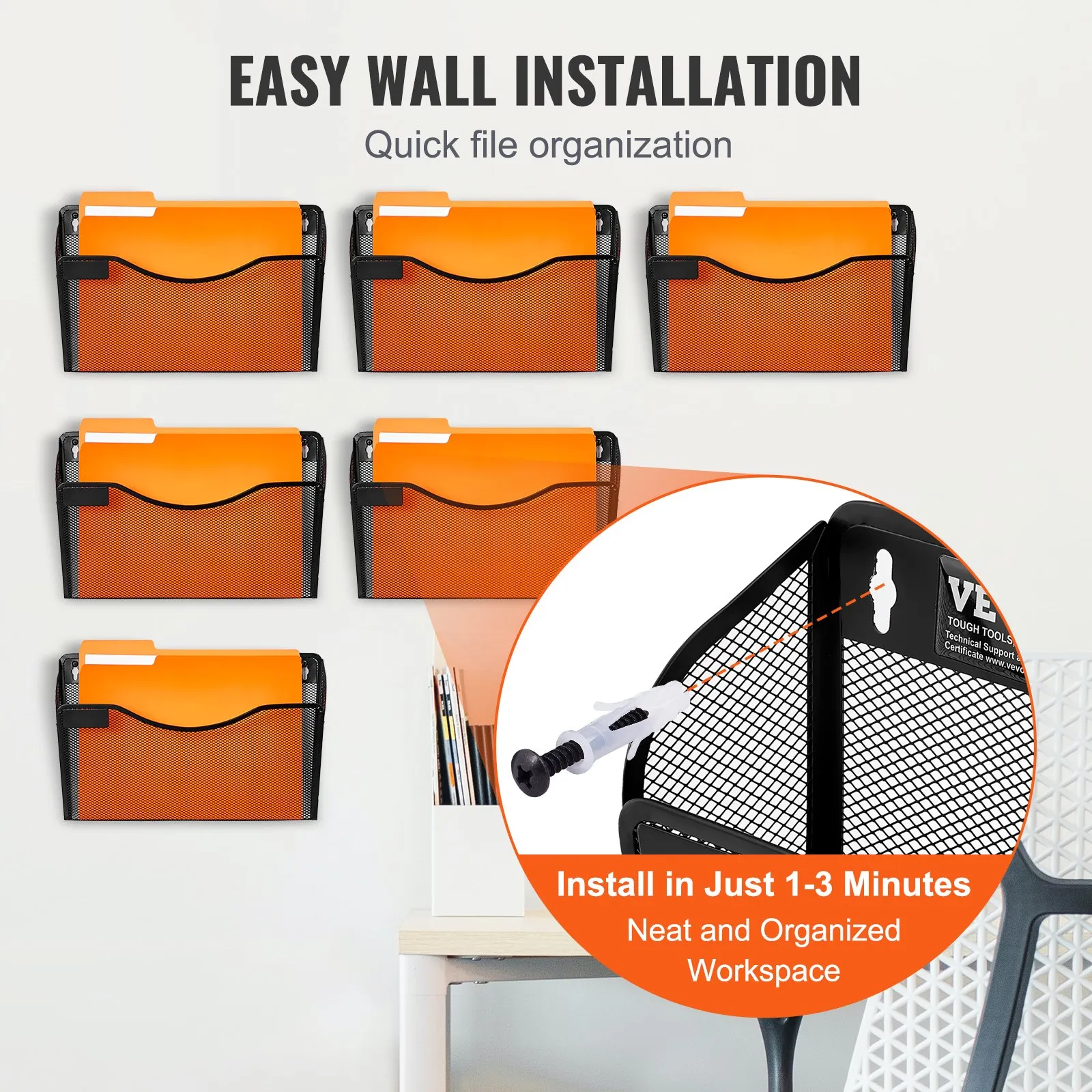 VEVOR Hanging Wall Files Organizer, 6 Pack Single Pocket Mesh Wall File ...