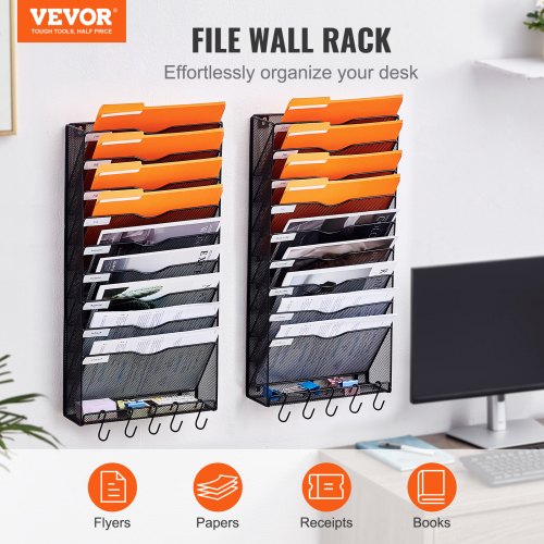 VEVOR File Wall Rack Mesh Wall File Holder 2-Piece 10 Pockets for ...