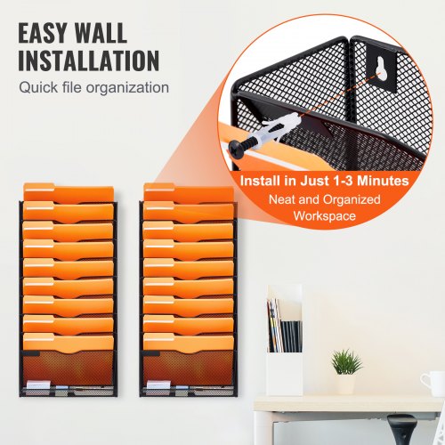 Work File Rack VEVOR File Wall Rack, Two-Piece 10 Pockets Mesh Wall File Holder, Wall ...