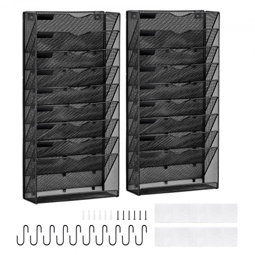 VEVOR File Wall Rack, Two-Piece 10 Pockets Mesh Wall File Holder, Wall ...