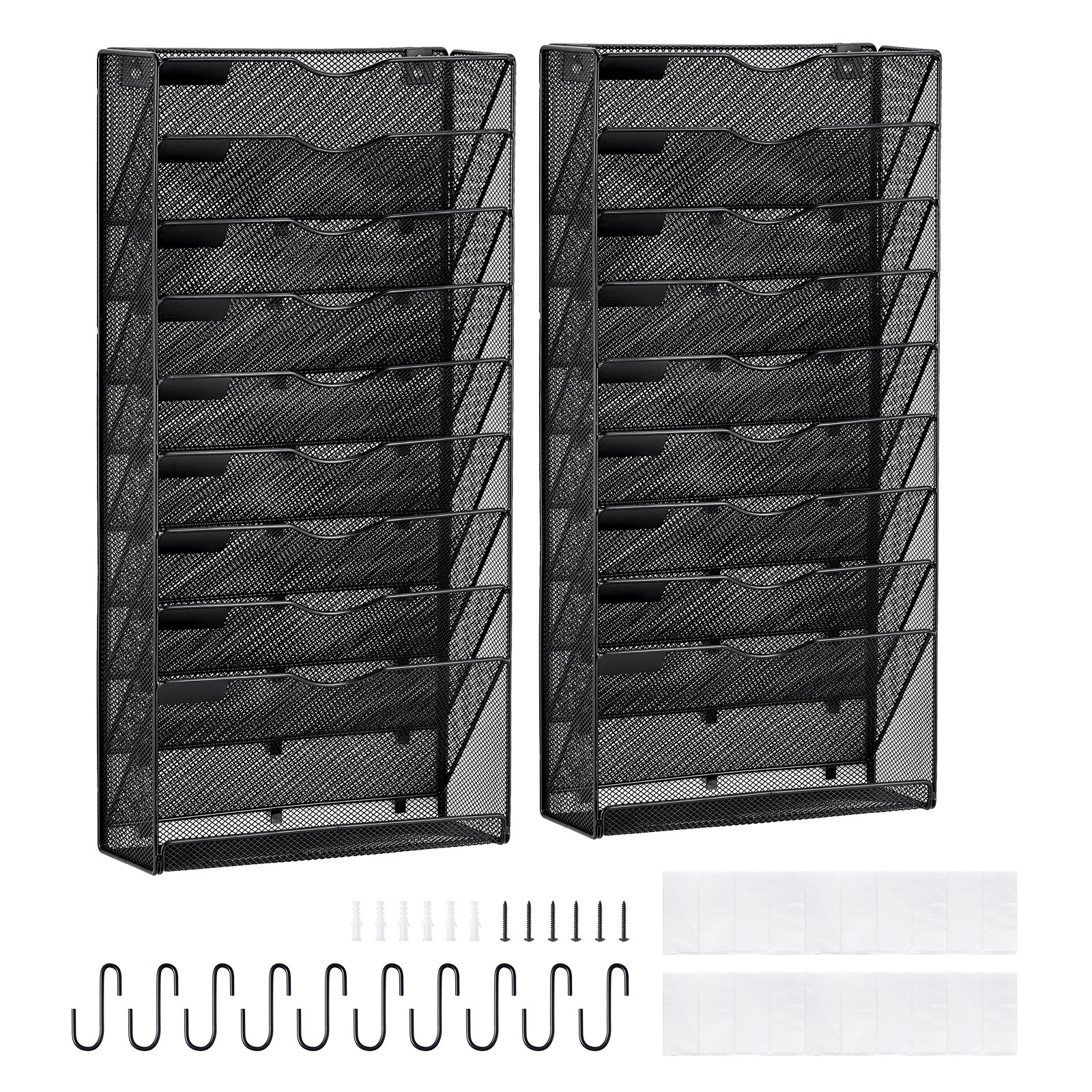 File Wall Pockets VEVOR File Wall Rack, Two-Piece 10 Pockets Mesh Wall File Holder, Wall ...