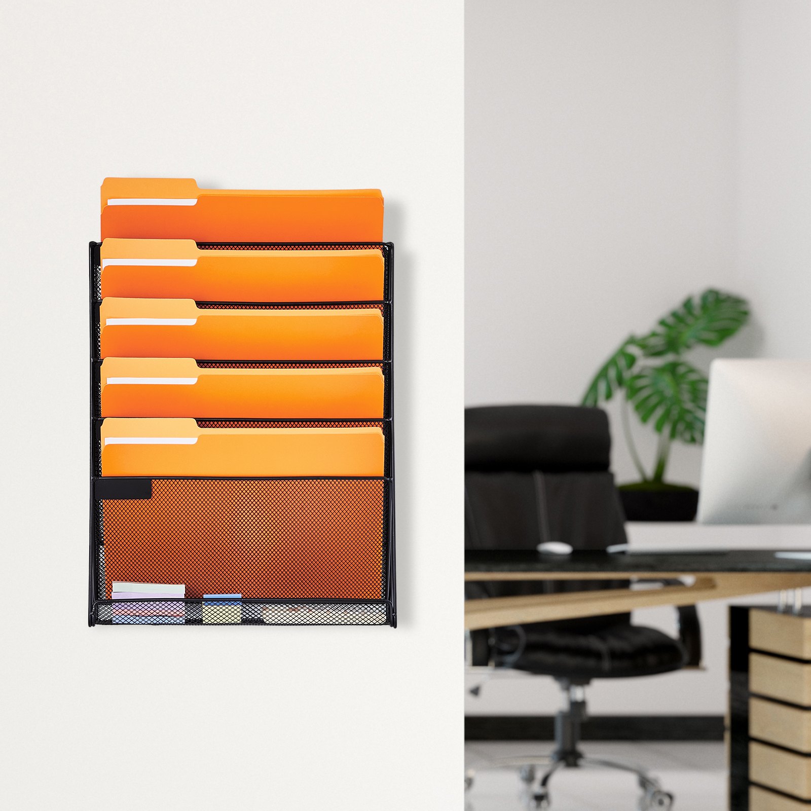 VEVOR File Wall Rack, One-Piece 6 Pockets Mesh Wall File Holder, Wall ...