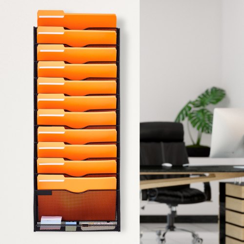 VEVOR File Wall Rack, One-Piece 12 Pockets Mesh Wall File Holder, Wall ...
