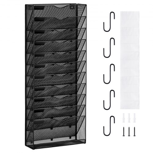 VEVOR File Wall Rack, One-Piece 12 Pockets Mesh Wall File Holder, Wall ...