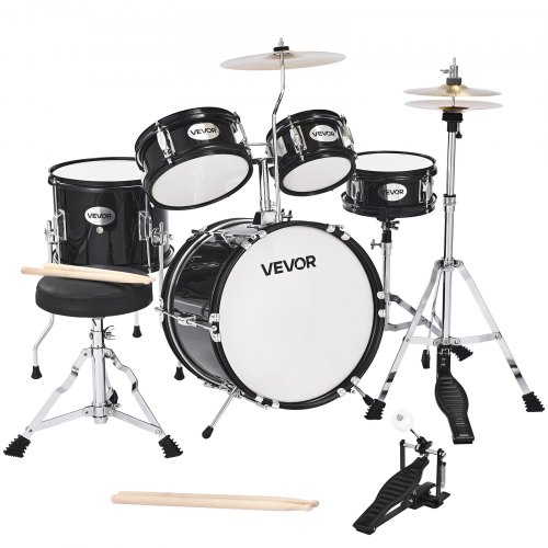VEVOR Black Drum Set with 5-Piece Kit for 6-13 Years Old
