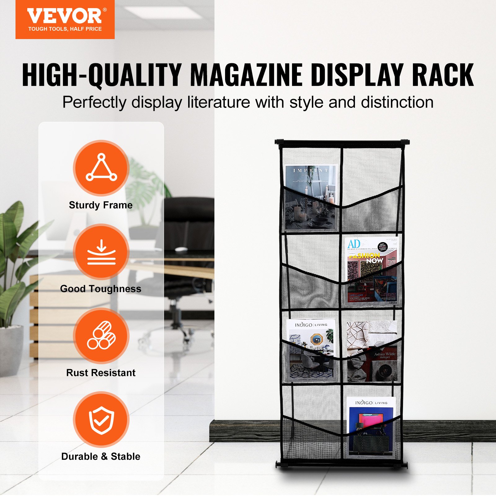VEVOR Brochure Display Stand, 4-Tier 8 Pockets Mesh Literature Display ...