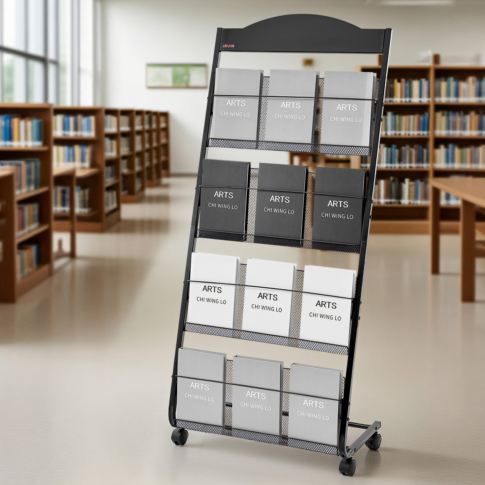 VEVOR Brochure Display Racks – 4-Tier Metal Stand, Wheels