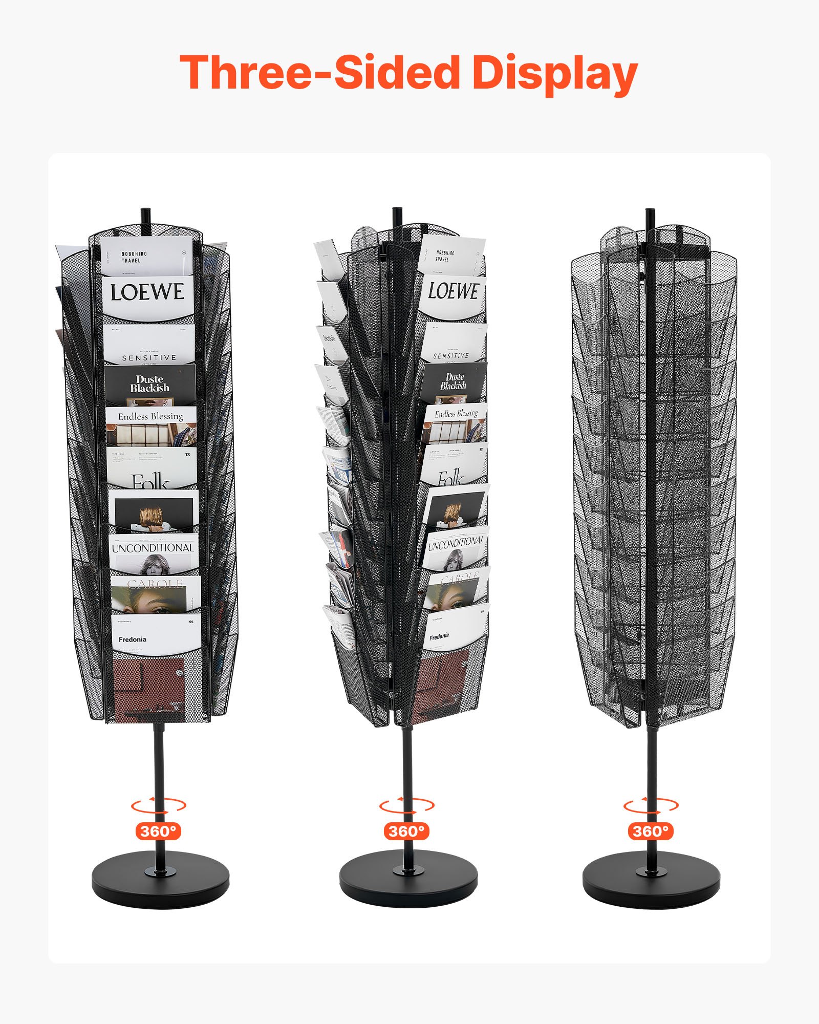 VEVOR Rotating Brochure Display Rack, 30 Pockets Mesh Magazine ...