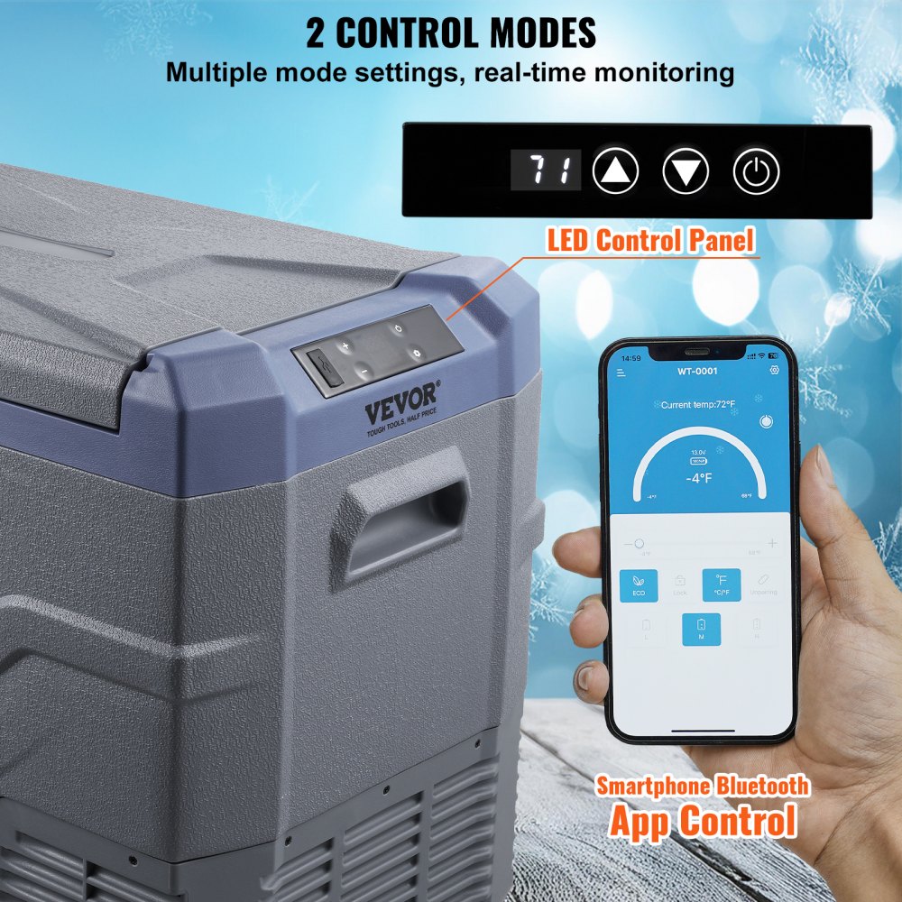 Autochladnička VEVOR, 12V autochladnička, 45L přenosná mraznička s jednou zónou a vestavěným osvětlením, -4℉-68℉, 12/24V DC a 100-240V AC kompresorová chladnička pro venkovní použití, kempování, obytné vozy - miniatura 4